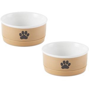 NIB!! Bone Dry Ceramic Pet Collection, Small Bowl Set, Paw 2 Count, Taupe/Black
